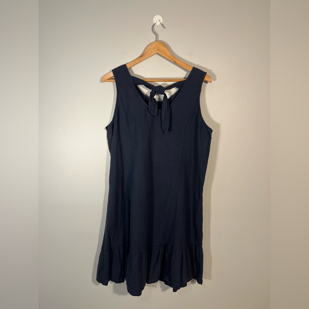 Terzo Millennio Italy Linen Cotton Midi Dress Navy Casual Sleeveless Size XL - Picture 5 of 12